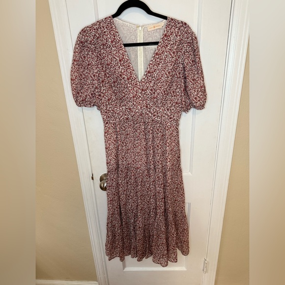 Tory Burch Floral Tiered Cotton-Silk Short Sleeve Midi Dress size 4 - Picture 3 of 8